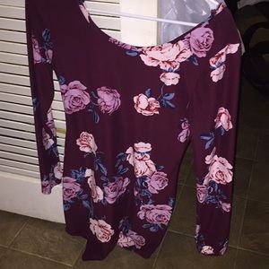 Scooping neckline wine colored dress